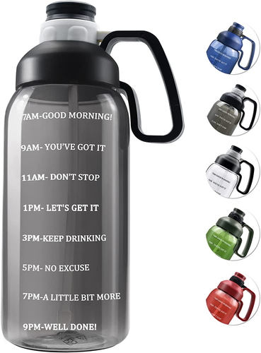 64 OZ Water Bottle with Straw, Motivational Half Gallon Water Bottles with Times