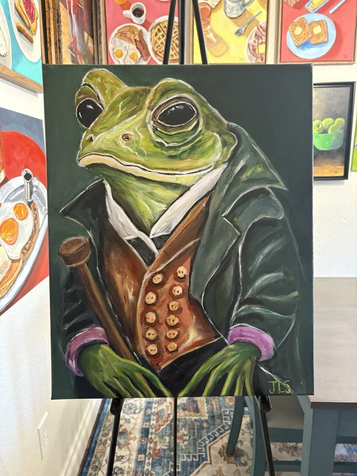 Pintura caprichosa de sapo 16 X 20” sem impressão, arte original pintada à mão - Imagem 2 de 3