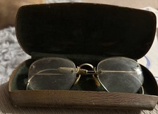 Vintage Rimless Eyeglasses W/ Gold Filled Frames Fitted Case 1920-1950