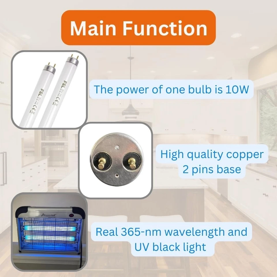 T8 10W Bug Zapper Replacement Light Bulbs for 20W Electric Insect Killer T8F10W - Image 3 of 4