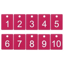 10PCS Rectangle Number Tags 1-10, 3x4CM Plastic Number Key with Hole, Rose Red