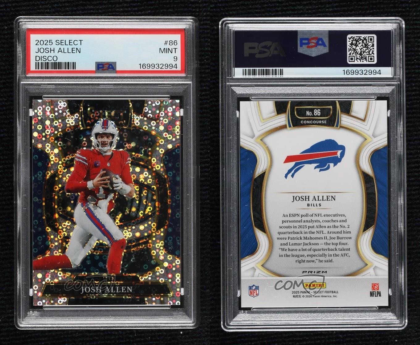 2025 Panini Select Concourse Disco Prizm Josh Allen #86 PSA 9 MINT view 3
