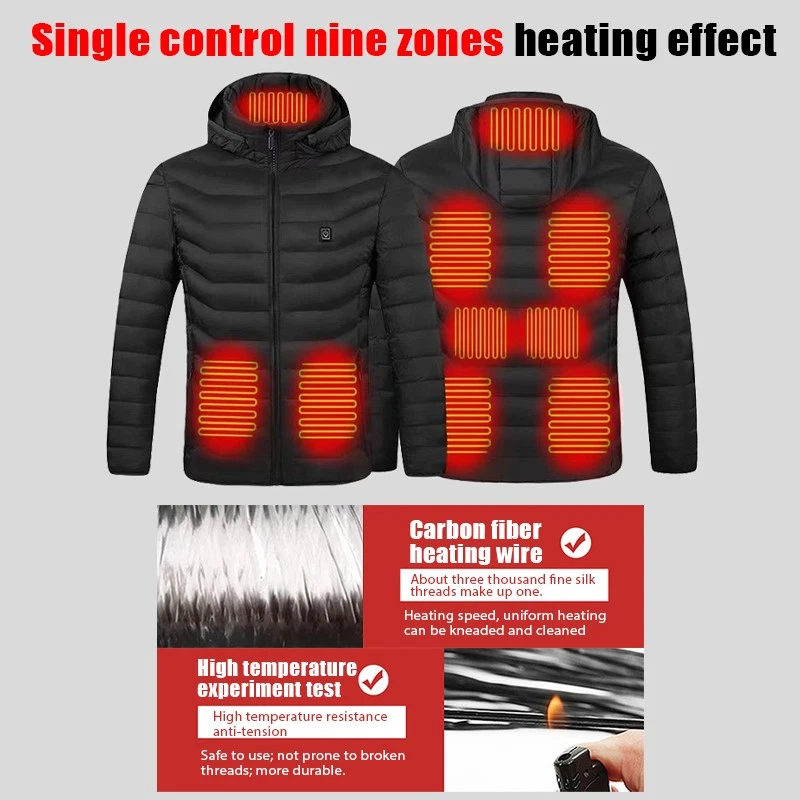 Hombres USB Eléctrico Calefacción Chaquetas Batería Mangas Largas Calefacción Chaquetas Cálidas Foto 4 de 4