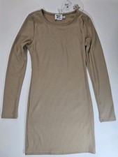 NWT Princess Polly Bodycon Mini Dress Womens Size 4 Tan Long Sleeve Rib Knit