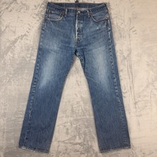Levis 501 Jeans Mens 36x32 Blue Denim Medium Wash Button Fly Straight Leg