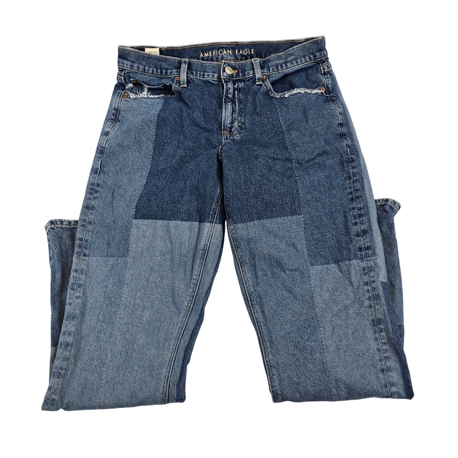 American Eagle 90s Bootcut Patchwork Jeans Women Size 10 Medium Blue Distressed