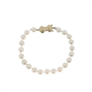 VINTAGE DESIGNER MIKIMOTO BLUE LAGOON 6.5MM PEARL BRACELET 14K YELLOW GOLD