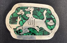 Vintage Sterling  Malachite Belt Buckle Taxco Mexico