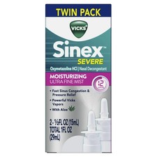 Vicks Sinex SEVERE Nasal Nose Spray Original Ultra Fine Mist,Twin Pack,2 0.5 FL