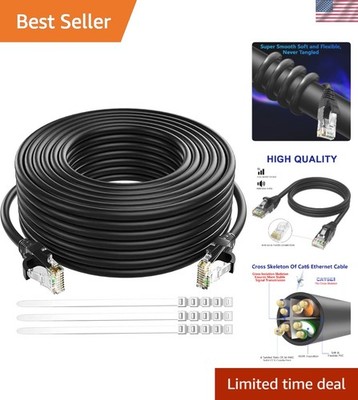 Cat 6 Ethernet Cable 150 Ft-Black, Outdoor & Indoor Snagless Long Round RJ45 ...
