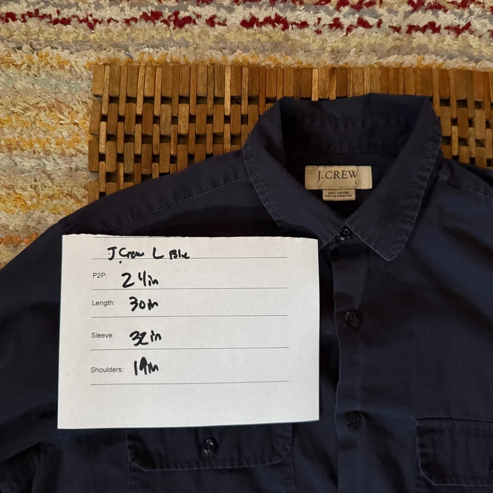 J. Camisa de trabajo CREW con botones azul marino para hombre talla grande L Foto 3 de 3