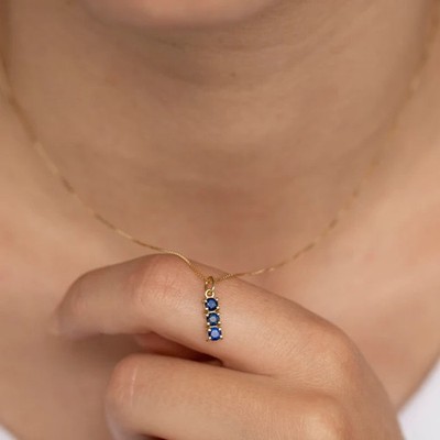 September Birthstone Women Three Stone Pendant Necklace Lab Created Sapphire