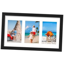 Picture Frames Collage, Displays 3Pcs 4x6 Pictures with Mat, 8x14 Black