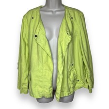 Chicos Drape Front Easy Linen Jacket Chartreuse Roll Tab Sleeve Women Size Large