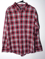 Men's Red Plaid, Cotton, Long Sleeve, Casual Dress Shirt by Chaps in Size Large