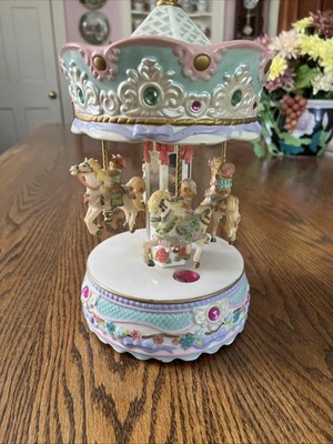 Avon Beary Go Round Carousel Ceramic 2002 11.5'' Jeweled Works Broken Leg 
