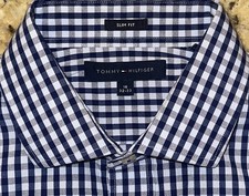 Tommy Hilfiger Men's Blue Plaid Buttoned Slim Fit Long Sleeve Shirt Sz 16x32/33