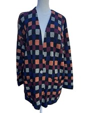 VTG FRENCH RAGS Oversized Colorful Checkered USA-Made Retro Cardigan Sweater