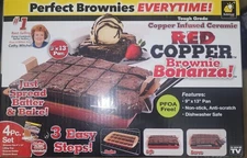 Red Copper Brownie Bonanza Nonstick Bake Pan As Seen On TV + Recipe Booklet New