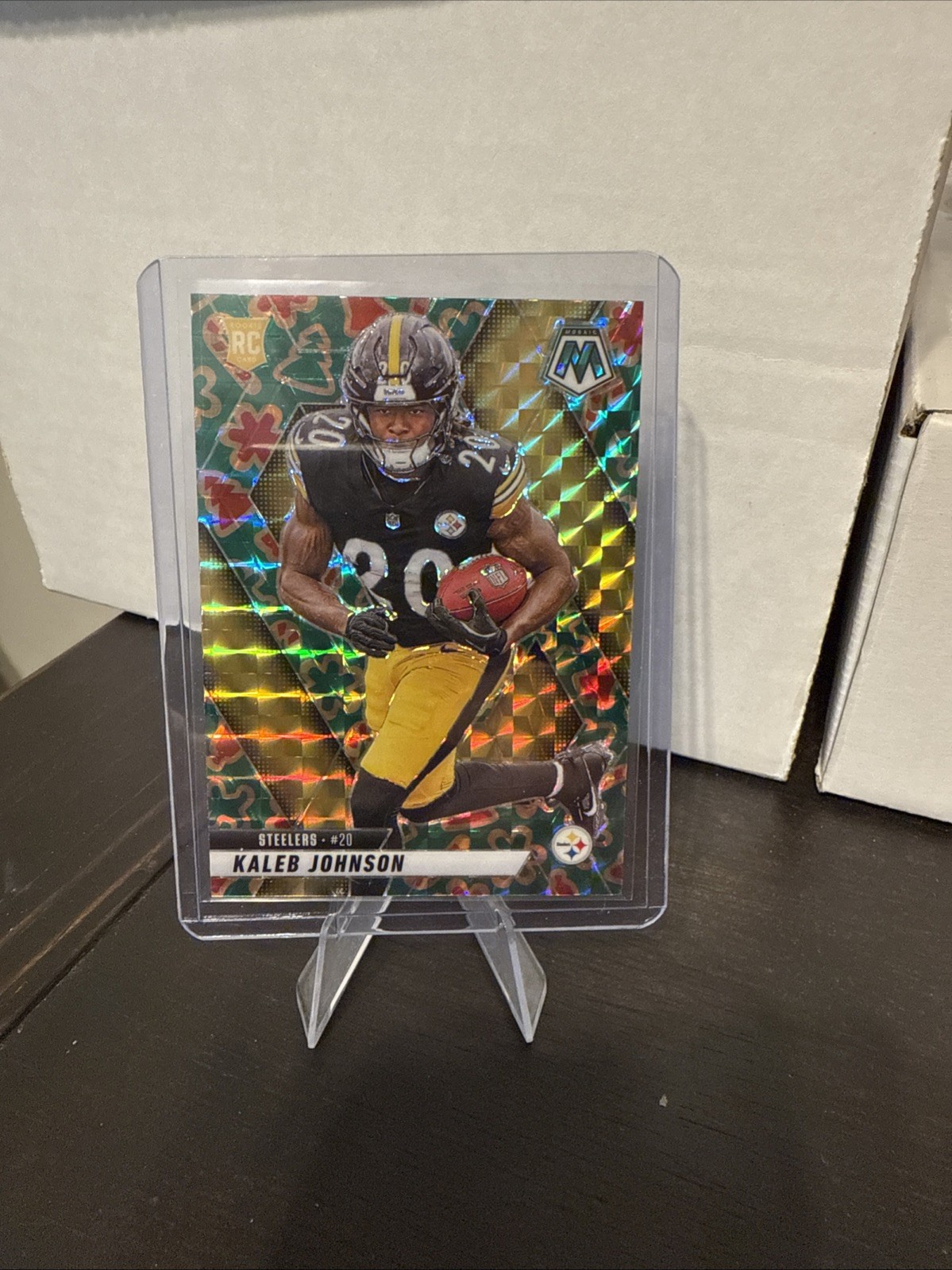 2025 Mosaic #315 Kaleb Johnson Christmas Cookies Prizm SSP Steelers RC