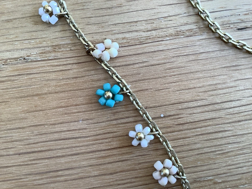 Lucky Brand ожерелье матовый синий белый бисер ромашки цветы регулируемый - Изображение 3 из 3