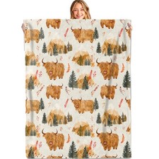 Highland Cow Throw Blanket, 50x60in, Soft, Lightweight Flannel, Mountain and ...