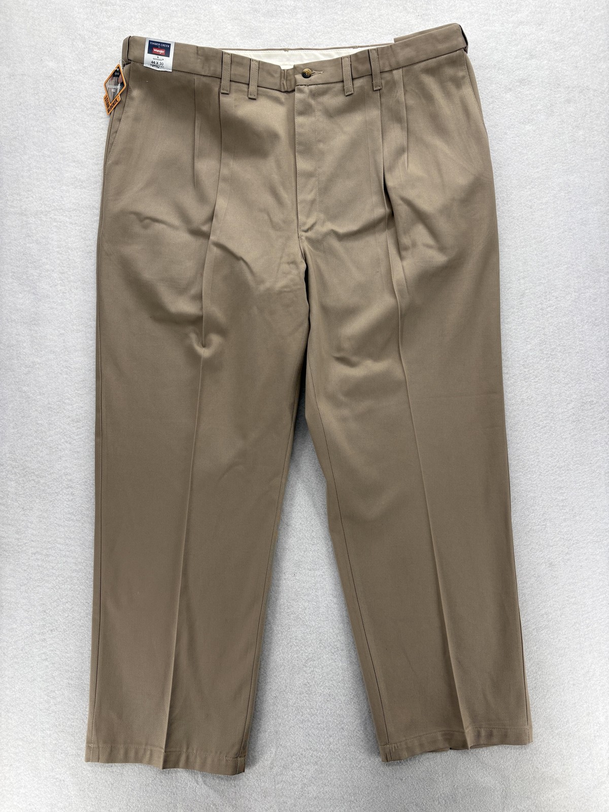 Wrangler Timber Creek Perfect Fit Pants Mens 44x30 Beige Pleated Khaki Workwear