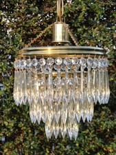 Stunning  Vintage Bohemian Waterfall Crystal Solid Brass Chandelier. Light