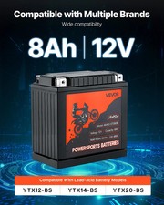Motorcycle Battery, 12 Volt 8Ah, LiFePO4 Lithium Pre-Charged Powersports Battery