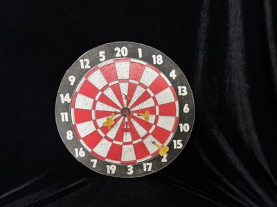 Double Sided Vintage Cork Dart Board, w/ Original Darts Included - Some Damage