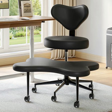 Silla de oficina/escritorio de hueso negro con ruedas, respaldo en forma de corazón, asiento acolchado