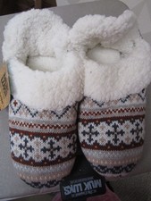 MUK LUKS-NAVY/MULTI-MIX DESIGNS-FLEECE LINED-BOOTIE SLIPPERS-SIZE-7-8-NEW
