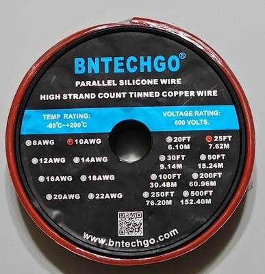 BNTECHGO Parallel Silicone Wire 10awg 25ft 10 Gauge Flexible 