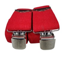 Vintage Red Elastic Suspenders Clip-On Y-Back Adjustable Classic USA