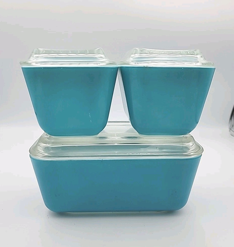 保存容器・ケース (138) Old Pyrex Refrigerator Dish 3Set 3 Vintage Pyrex Refrigerator Dish Set With Ribbed Lids Horizon