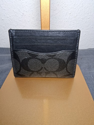 Coach Black Leather Card Holder Men's Logo Pattern Logo Theme with ID Window
