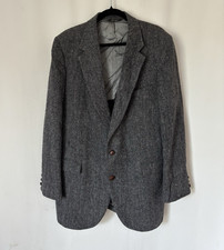 Vtg Harris Tweed Jacket Small Gray Herringbone Brown Buttons Scottish Wool