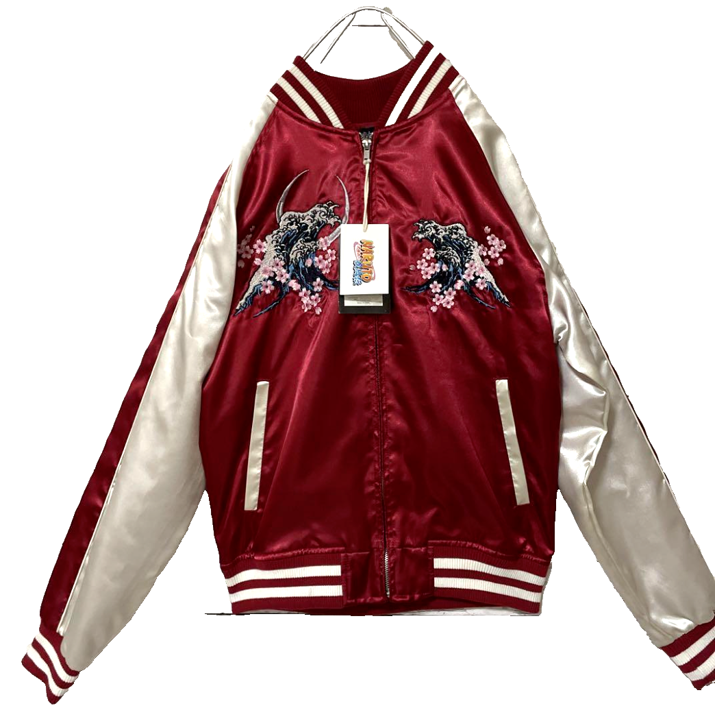 NARUTO Shippuden OBORO SUKAJAN Souvenir Jacket Naruto Sasuke Red M