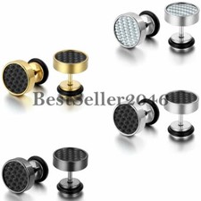 Aretes con barra de fibra de carbono de 9 mm para hombre y mujer túnel de ilusión de acero inoxidable