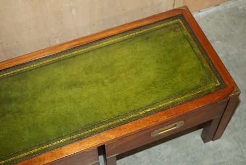 VINTAGE OVER RESTORED GREEN LEATHER MILITARY CAMPAIGN NEST OF COFFEE SIDE TABLES - Picture 9 of 22