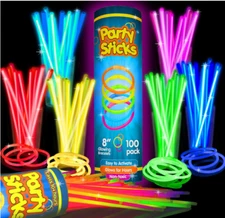 Glow Sticks Bulk Party Favors 100Pk - 8" Glow in the Dark Party Supplies, Light