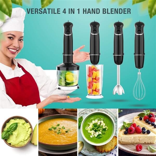 Smart Electric 4-in-1 Hand Immersion Blender with 12-Speed Stick Food Processor
