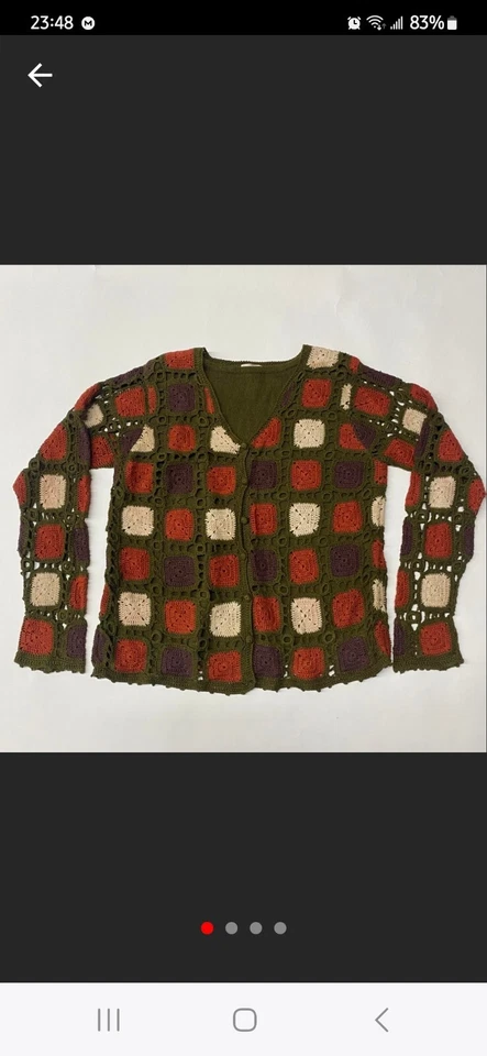 Винтажный квадратный вязаный крючком свитер Jason Maxwell Granny средний размер - Изображение 4 из 4