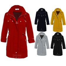 Ladies Turn Up Long Sleeve Detachable Hood Shower Proof Women's Coat Jacket