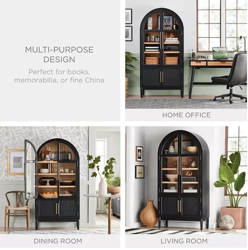 Enzo Storage Cabinet with Rattan Doors, Stylish Storage Solution for Home- Black - Picture 4 of 9