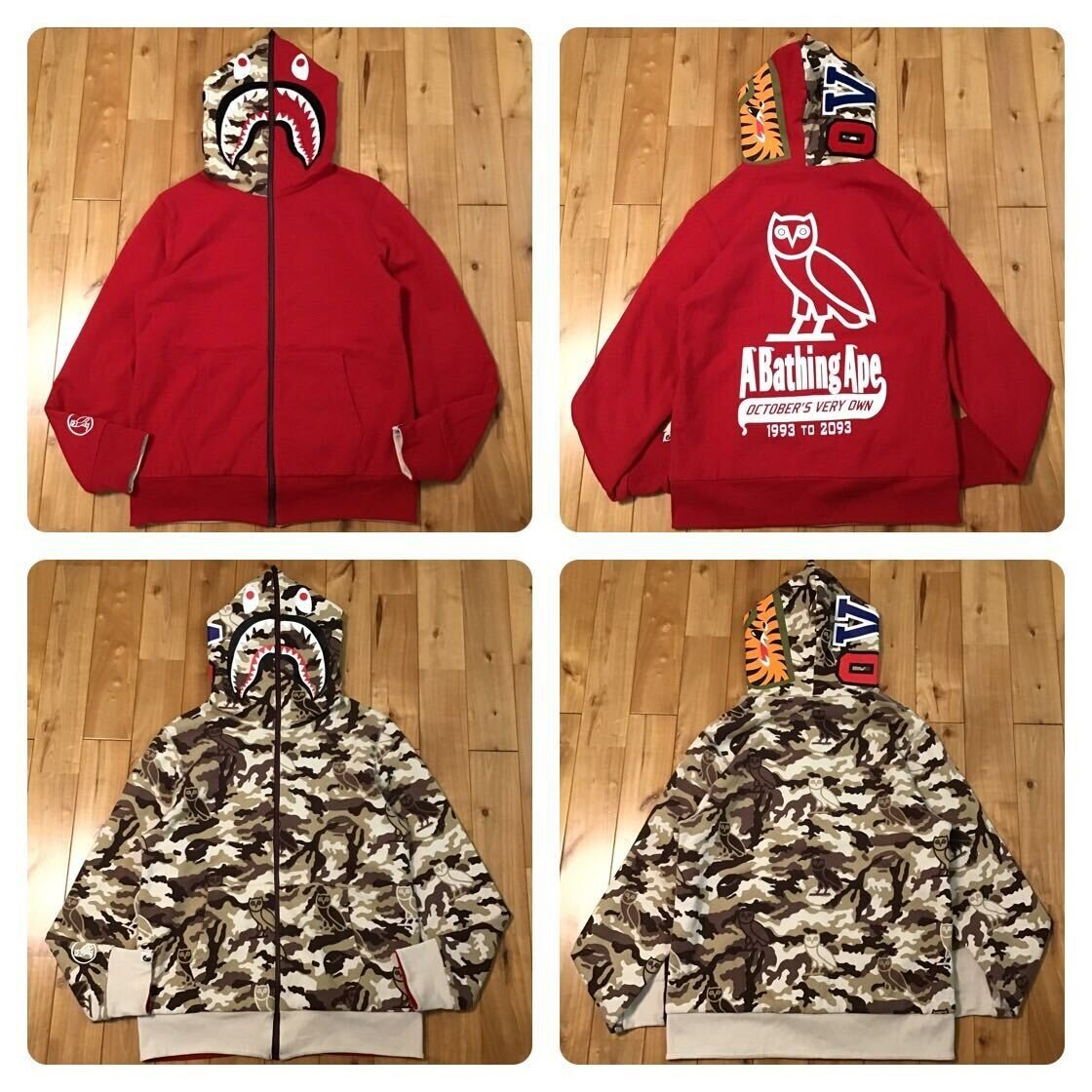 XXL BAPE OVO SHARK ZIP HOODIE APE red 赤 Reversible BAPE × OVO Shark full zip hoodie A Bathing Ape Size M