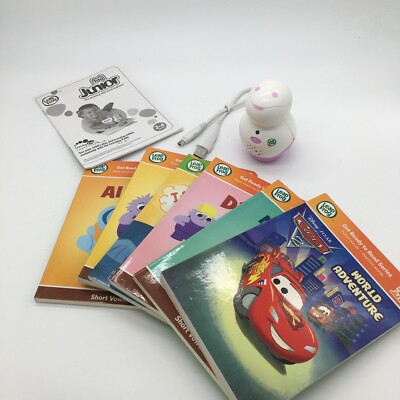 Leap Frog Tag Junior LOT Reader with 6 books, Manual, Cable, Cars  EXC 