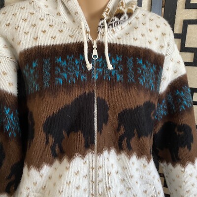 Rare Vintage 90s Earth Ragz Wool Buffalo Bison Yellowstone Zip Up Hoodie  Boho M | eBay