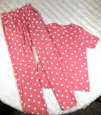 Sleep by Priv Pajamas Set Pink/White Hearts Sz S