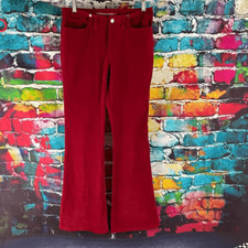 Vintage 90s Y2K Periscope Flare Leg Red Brushed Suede Feel Pants Size 7